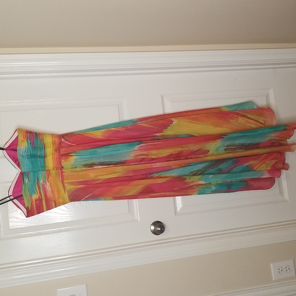 Laundry By Shelli Segal Multi Color Chiffon Strapless High Low Maxi Dress - Picture 4 of 13